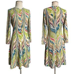70s vintage abstract art print sweater dress midi psychedelic wool Knitalia.